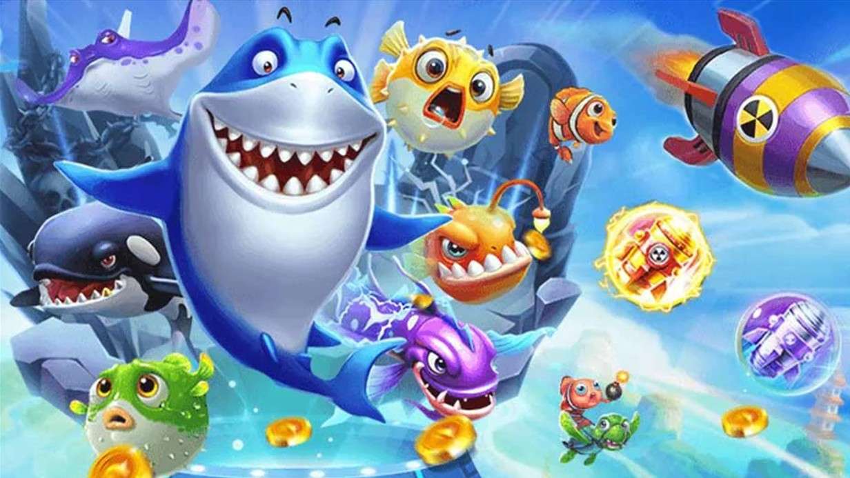 ภาพองค์ประกอบเกมปลาและการควบคุมเป้าหมายบนหน้าจอ